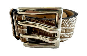 STUNNING! Lenny E CIA Leather Goods M/I Brazil Wide Croc Skin Style Brown Belt